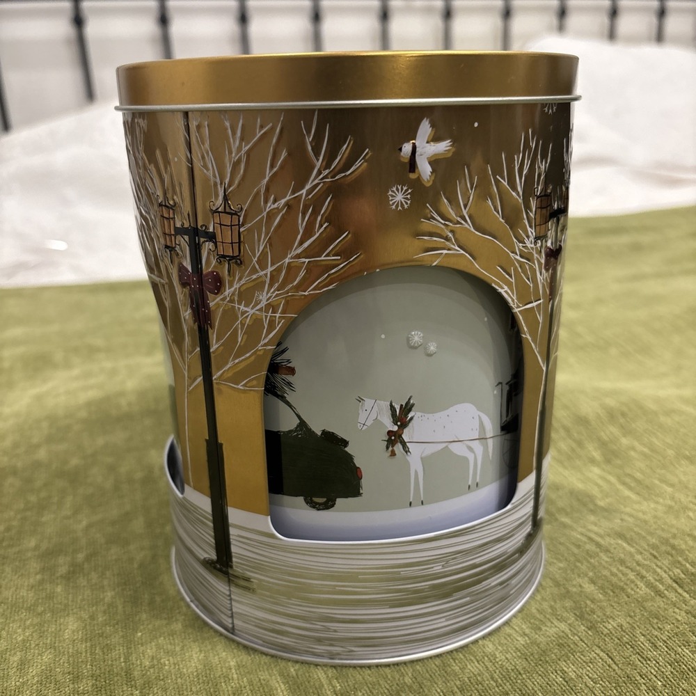 Stockmeyer Rotating Cookie Tin (Tin only) plays "Let it Snow" Gold Winter Unique
